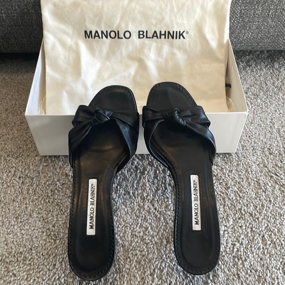 Black Manolo Blahnik kitten heel sandals